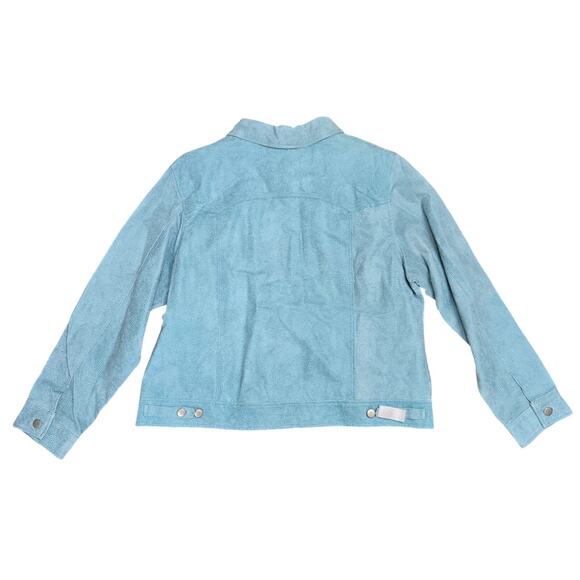 New Denim & Co Leather Blue textured Jacket Coat Snap Button XL - Picture 6 of 8